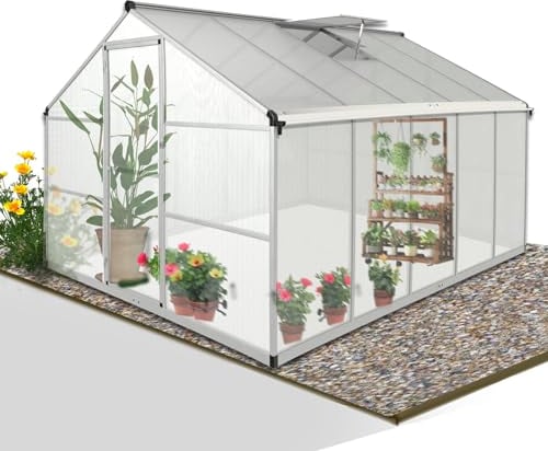 Gegaden Alu Gewächshaus für den Garten | Mit 8 cm dickeres Fundament |301*238*195 cm | Vielseitig nutzbar als Treibhaus, Gartenhaus,Aufzucht Tomatenhaus,Frühbeet und Pflanzenhaus, Silber