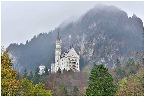 Wallario Glasbild Schloss Neuschwanstein in Bayern - 60 x 90 cm Wandbilder Glas in Premium-Qualität: Brillante Farben, freischwebende Optik