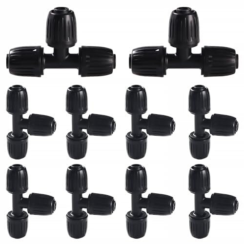 VooGenzek 10 Piezas 16mm Accesorios de Riego por Goteo, Conectores en T con Púas, Tubería de Goteo Conectores de Púas, Adaptador de Riego por Goteo, para Césped, Jardín (Negro)