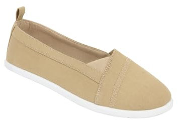 Chums Ladies Dr Keller Wide E Fit Canvas Shoes Slip On with Elasticated Side Gusset Beige 6