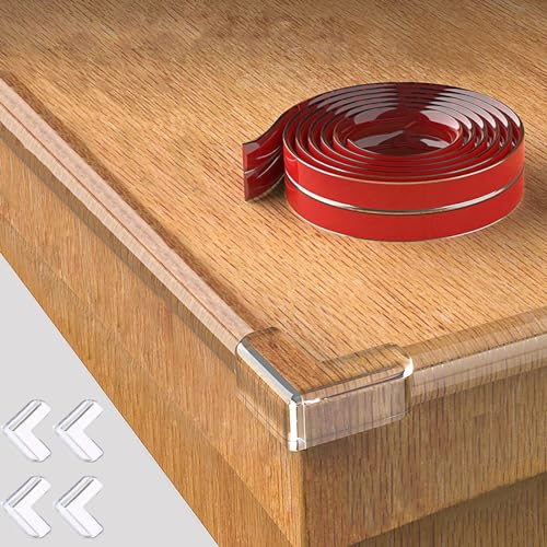 Fhlbestyu 5/3 Meter Kantenschutz Baby mit 4 Ecken Kantenschutz, Eckenschutz Baby Selbstklebend Edge Corner Protection für Baby Weich Tischkantenschutz Klebebänder, Breite: 1,0 x 1,0