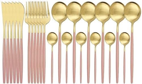 Stoviglie Set di posate in oro opaco e posate in acciaio inossidabile da 24 pezzi Posate in raso 6 persone serve casa e ristorante Servizio cena lavabile in la