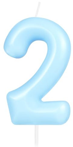 Hongplus Macaron Kerze mit Zahl 2 – blaue Happy Birthday Kerzen für Kuchen, pastellsüße 2 Geburtstagsparty-Dekorationen