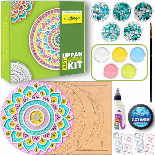 Craftinger Pro Lippan Kunst-Set, 20,3 cm, für DIY-Dekoration, mit vormarkierten MDF-Formen, Acrylfarben und Spiegeln, mehrfarbig