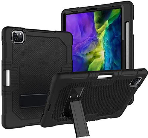 HBYLEE Cases for iPad Pro 12.9 2018/2020, Ranura de lápiz de colores, funda protectora de silicona para PC Holder para iPad Pro 12.9 2018/2020 (color: negro)