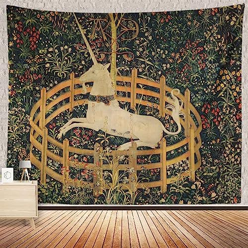 CHENGOR Wandbehang mit Jagd-Einhorn-Motiv Wandteppich Mittelalterliches Mittelalter Vintage Gefangenschaft für Wohnzimmer Schlafzimmer Männerhöhle Hintergrund 203,2 x 152,4 cm