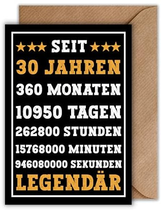 WBdesignz 30 Geburtstag Karte mit Umschlag - Geburtstagskarte 30 Jahre “Seit 30 Jahren Legendär” Glückwunschkarte Geschenkkarte zum 30ten Geburtstag Happy Birthday Karte (DIN A6)