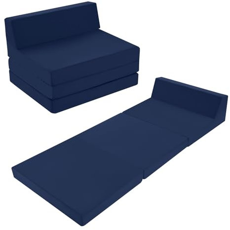 MeMoreCool Klappmatratze 195x75cm, Hochdichter Schaumstoff Faltmatratze, Ausklappbarer Sofasessel, Faltbare Futonmatratze, Tragbares Boden Gästematratze, Klappcouch, Dunkelblau