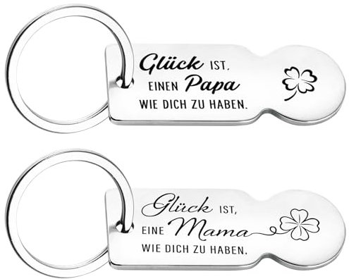 2 Eltern Geschenke Schlüsselanhänger für Papa und Mama Muttertag Vatertag Einkaufswagenlöser Glücksbringer Glück ist einen Papa eine Mama wie dich zu haben Einkaufswagen Öffner Weihnachten Geburtstag