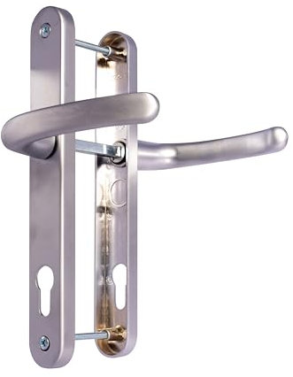 TSS UPVC Door Handle Lever/Lever 92mm PZ - 210 Screw to Screw Backplate 242x34 - White Exterior Replacement (Silver)