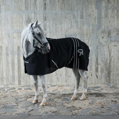 SUNRIDE Stalldecke 50g für Pferde - mit Fleece - geeignet als Unterdecke - extrem atmungsaktiv - abnehmbare Bauchgurte (schwarz, 165 cm)