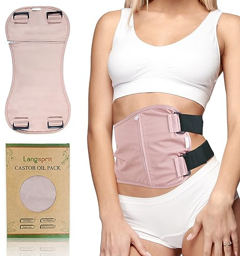 Langsprit Rizinusöl-Packung, Bio-Baumwolle, Rizinusöl-Packungen für Leberentgiftung, wiederverwendbare Rizinusöl-Pads, Packung Kompresse für Magen, Rizinusöl-Packungen, Body-Set, Rosa, 2 l