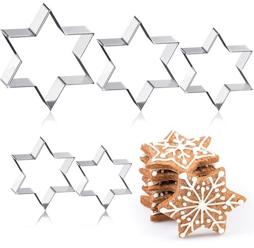 5 Stück Ausstechformen Weihnachten Ausstecher - Edelstahl Stern Ausstechformen Set 5 Größen, Stern Ausstecher für Kuchen, Kekse, Sandwiches, Brot, Gemüse, Obst, Backen