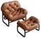 Sessel mit Hocker Ohrensessel mit Hocker Verschleißfester Kunstlederstoff, Verstellbare Rückenlehne Ohrensessel mit Hocker für Wohnzimmer, Schlafzimmer(Brown)