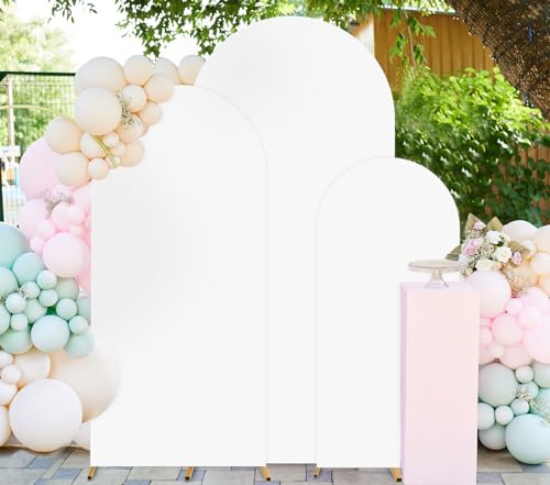 FUHSY Spandex Arch Cover Set of 3 Wedding Arch Stands Covers 1.2M 1.5M 1.8M White Arch Backdrop Cover Chiara Arch Covers Stretchy Backdrop Fabric for Balloon Birthday Party Wedding Decoration