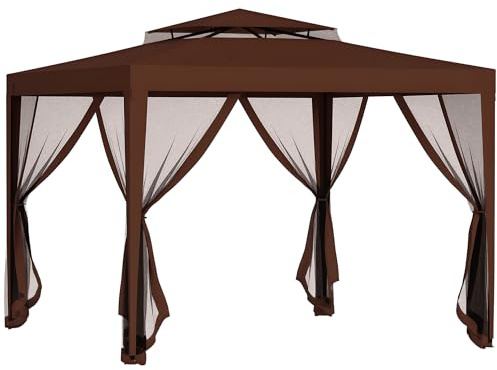 Outsunny Carpa de Jardín 3x3 m con 4 Mosquiteras Laterales Anti-UV Marrón