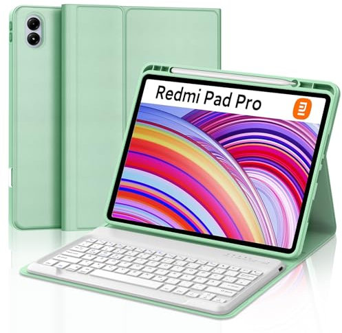 WAVATA Tastatur für Redmi Pad Pro 12.1/Xiaomi Poco Pad 2024, Hülle mit Tastatur für Xiaomi Redmi Pad Pro Magnetische Bluetooth Abnehmbare QWERTZ Layout, Grasgrün