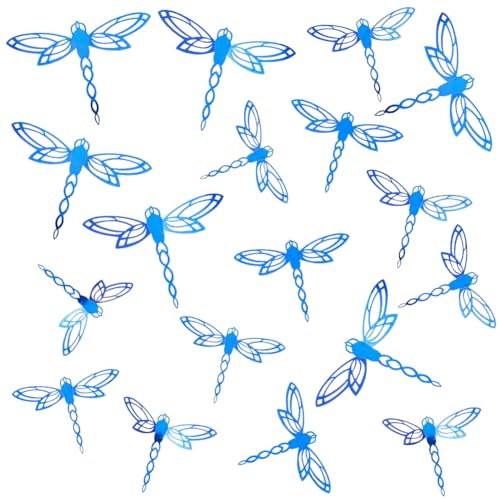 GORGECRAFT 60Pcs 3 Sizes Dragonfly Wall Decor Blue Paper 3D Dragonflies Garden Art Indoor Outdoor Fence Hanging Decorations for Nursery Home Living Room Flowers Cake Party Window Mural Wall Stickers
