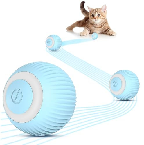 Gofady Katzenball Elektrisch Wiederaufladbar mit Powerball Katze - Interaktiver Spielball für Katzen 360°, Katzenspielzeug Ball Elektrisch mit USB & LED-Leuchten (2 Modes, Blau)