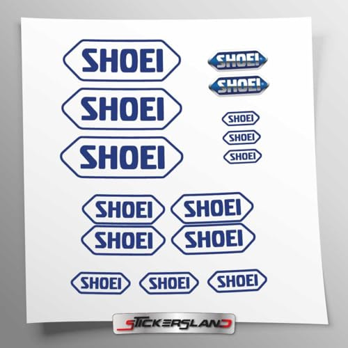 Aufkleber-Set kompatibel mit Shoei Sponsor Helm | Aufkleber für Motorrad Rahmen Verkleidung | Vinyl Aufkleber Einfache Anwendung UV-Druck | Stickersland® (Blau)