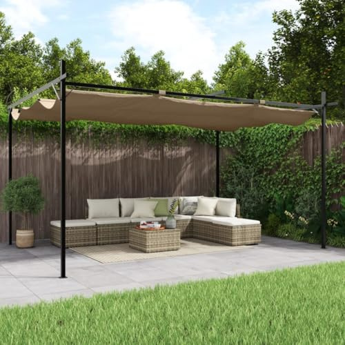 Cozynest UV-beständig Überdachung Vordach für Garten Terrasse, Gartenpavillon Sonnnenschutz Pergola mit Schiebedach Taupe 395x292x230 cm