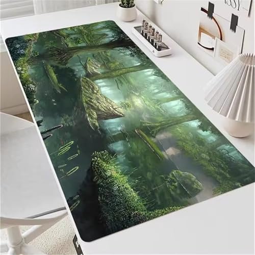 Mauspad XXL Großes Mousepad 600x400x2mm Gaming Mouse Pad verbessert Präzision und Geschwindigkeit mit Vernähten Kanten Groß rutschfeste Tischunterlage - Grüner Dschungelsee