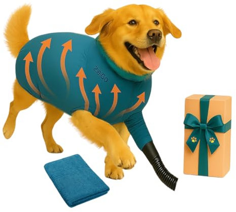 ZielGo® Hundetrockner Anzug M & L – leiser Hundefön mit Blower-Anschluss – schnelltrocknend, faltbar – Pet Dryer für mittlere & große Hunde – Geschenkidee für Hundeliebhaber