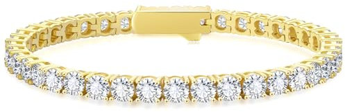 KRKC&CO Tennisarmband Armband Damen, 4mm Tennis Armband 14K Gold beschichtet, Zirkonia Kristall Armbänder Gold Iced Out, Hochzeit Geburtstag Geschenk für Frauen Mädchen [Größe 20,3cm]
