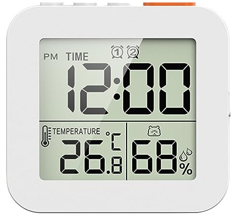 Dualoai Digitale Badezimmeruhr, Dusch Timer mit Alarm für Badezimmer, Küchen Timer Uhren, Thermometer Hygrometer Uhr, Weiß