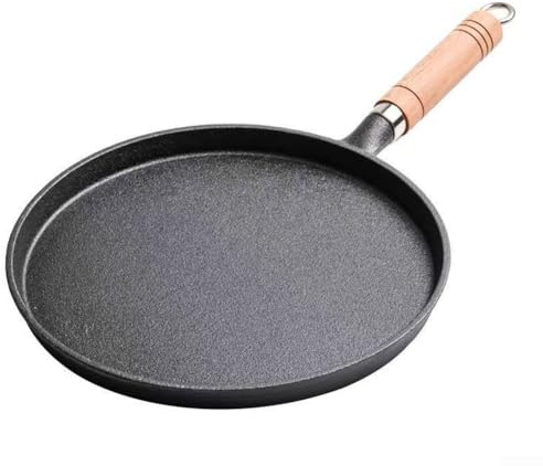 Sumsoctober Pfannkuchenpfanne aus Gusseisen, verdickte Antihaft-Pfanne mit Holzgriff für Zuhause, Kochen, Wenden, Frühstück, Braten, 20 cm, 23 cm, 26 cm (26)