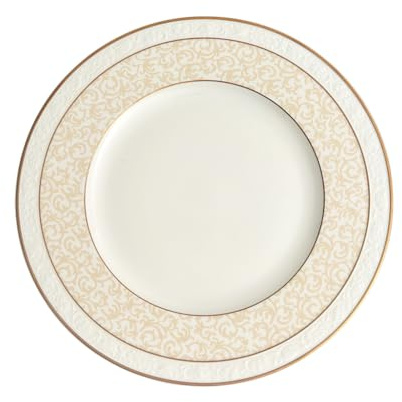 Villeroy & Boch Ivoire Speiseteller 6er Set, Ø 27.5 cm, Runde Essteller mit Goldrändern und Ornamenten aus Premium Bone Porzellan, Spülmaschinenfest