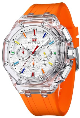 Mini Focus Herren-Armbanduhr, multifunktional, Silikonband | Transparentes Analog-Anzeige, Kalender, Quarz, Wasserdicht, Trend-Armbanduhr