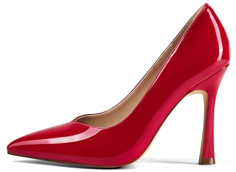 Zhabtuc Décolleté Donna Punta Chiusa Tacco 10 cm Stiletto Scarpe da Cerimonia, Vernice Rossa, 42 EU
