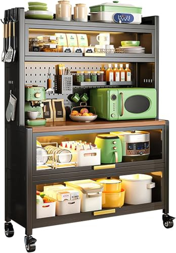Storage Cabinet - Bakers Rack Countertop for Microwave Oven - Coffee Bar Station Organizer for Pantry and Garage