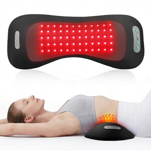 FliKEZE 4 en 1 Cojín de Masaje Lumbar con Luz Roja 5000mAh | Cojín de masaje inalámbrico y recargable con calor, vibración y soporte de aire para uso en casa, oficina y viaje