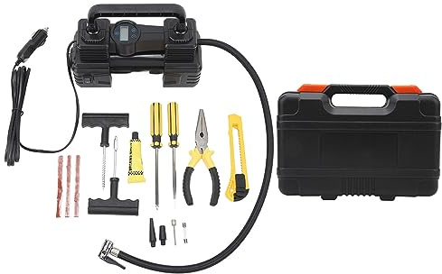 Compresor de aire de doble cilindro, 12 V, 150 PSI, inflador de neumáticos de alta resistencia con manómetro digital y luz LED, compatible con SUV, camiones, vehículos