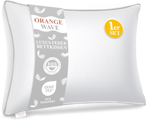 Orange Wave Kopfkissen 40x80cm Federkissen - 3-Kammer Daunenkissen 40x80 Kissen Daunen und Federn Bettkissen, RDS und ÖKO-TEX ergonomisches Schlafkissen – Doppelte Kombination aus Weichheit Stützkraft
