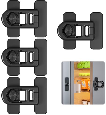 4 Piezas Cierre Seguridad Cajones Bebe Negro, Cerradura Nevera Autoadhesivo | Seguridad Puertas Niños Sin Taladro, Seguro Puertas Bebe para Cocina Horno Armario Ventana Candado Nevera