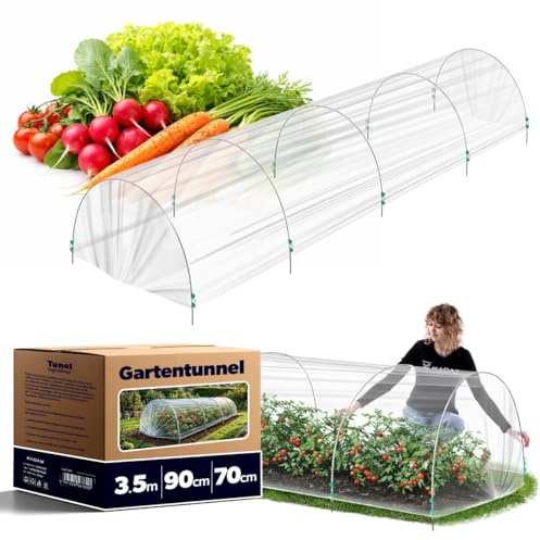 KADAX Folientunnel 350 x 90 x 70 cm, Pflanztunnel aus robuster PE Folie, Frostschutz für Pflanzen, Gartentunnel mit stabilen Bögen, Abdeckung für Frühbeet