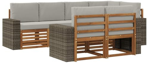 vidaXL Ecksofa Set mit Kissen 7 pcs Natürlich und Hellgrau, Garten, modernes Ecksofa, gemütliche Lounge für Terrasse, schicke Möbel und entspannte Sitzgelegenheit
