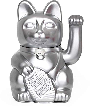 Chat chinois chanceux. Lucky Cat. Maneki Neko. ARGENT, L (12x9x18 cm)