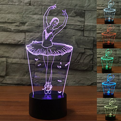 KINGCOO 3D Optical Illusion Lampe LED Nachtlichter, 7 Farben ändern Touch LED Lampe Romantische Atmosphäre für Haus Dekoration Hochzeit Geburtstag Weihnachten Valentine Geschenk (Ballerina)