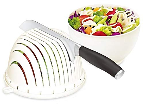 Cuenco cortador de ensalada de frutas y verduras, multifunción, colador de cocina, doble capa, giratorio
