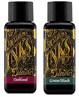 Diamine Fountain Pen Ink 30ml Oxblood & Green Black - 2 Pack