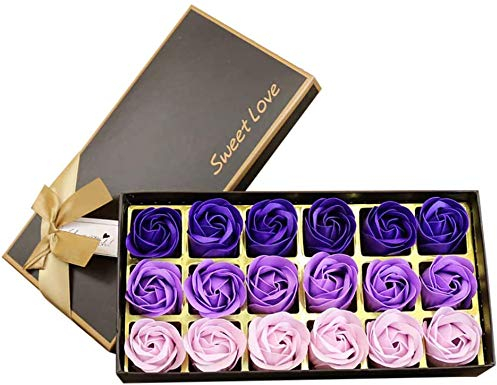 18pcs savon rose fleur - Flora savon parfumé fleur rose - plante huile essentielle savon, cadeau pour anniversaire/anniversaire/mariage/boîte de Saint Valentin (violet)