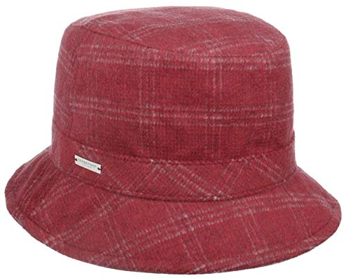 Seeberger Check Bucket Damenhut Fischerhut Wollhut Stoffhut (One Size - dunkelrot)