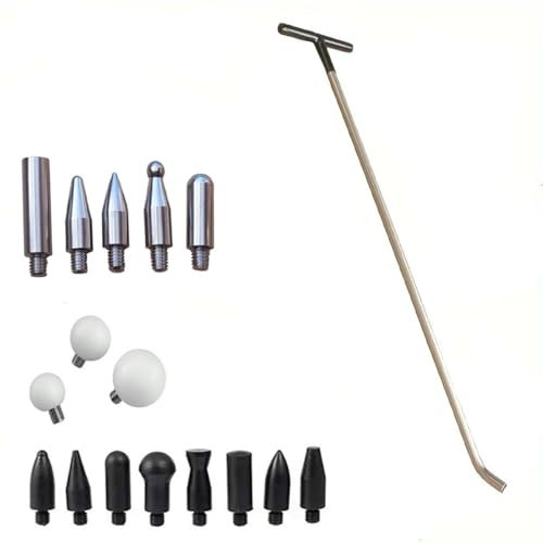 Houshan Paintless Dent Repair Tools 1 Pieces of Dent Removal Rods with Awl Head Dent Hail Repair Tools Paintless Dent Removal Kit Car Auto Body Dent Removal of Hail Dents and Door Ding (17 PCS)