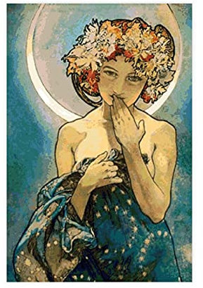 Alphonse Mucha Der Mond und die Sterne Mond Dekorativ Fine Art Nouveau Tschechisch Berühmte Malerdekoration Künstler Leinwand Poster Wandkunst Dekor Druck Bild Gemälde für Wohnzimmer Schlafzimmer