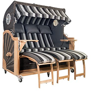 Strandkorb Kampen Spezial 3-Sitzer Mocca Set 16 inkl. Industrierollen und Hydraulikdämpfer