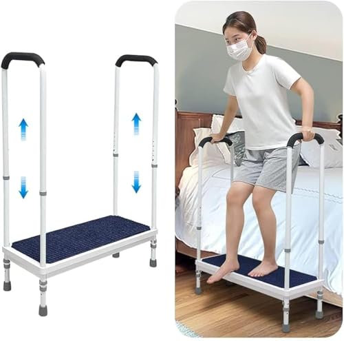 NEPPT Bed Step Stools for High Beds With Handle for Elderly Adults Bedside Steps Stools with Handrail Seniors Bathtub Steps Adjustable Medical Foot Stepping (Blue)